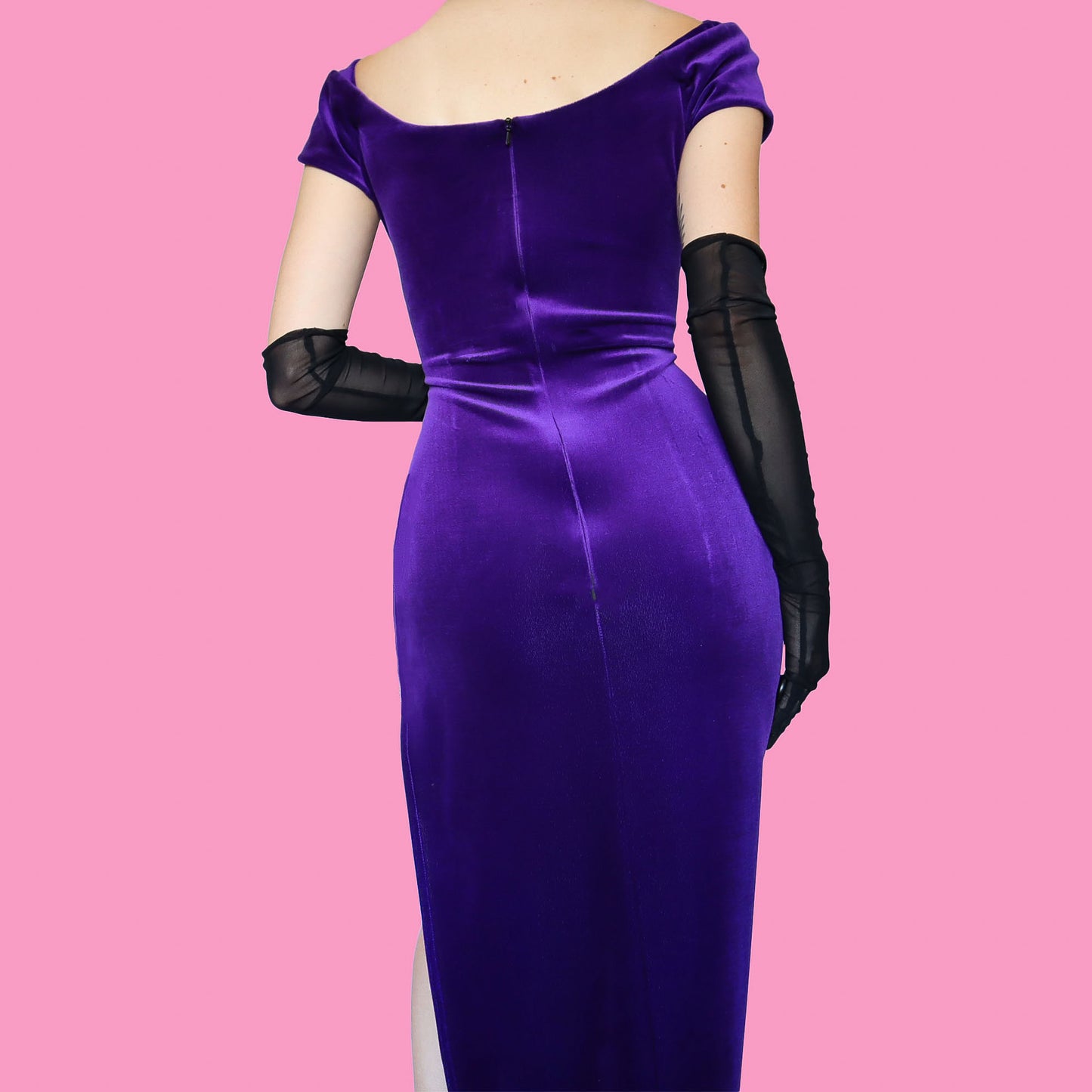 Purple velvet cold shoulder evening dress UK 12