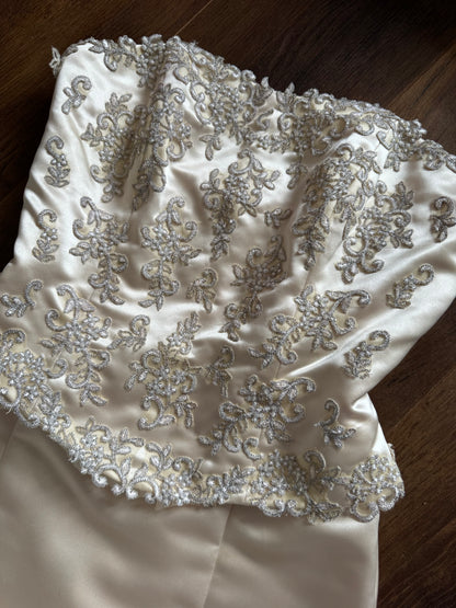 Champagne strapless lace wedding dress uk 12