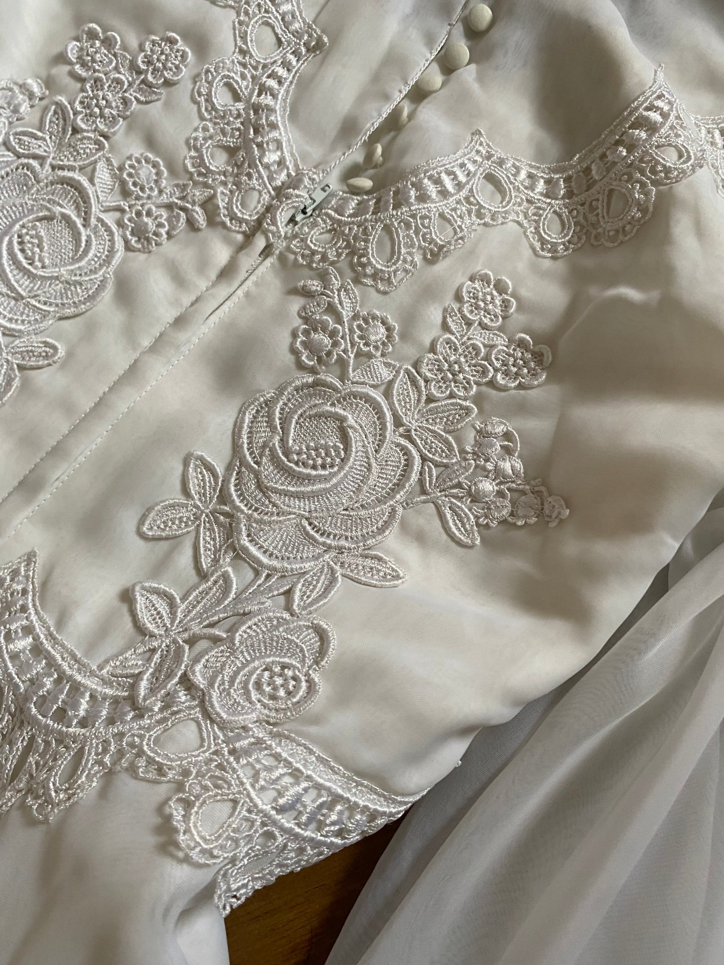 White 70s lace flared sleeve wedding dress uk 10-12