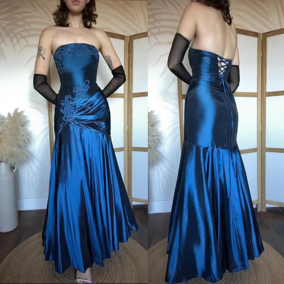 Jora navy strapless prom dress & shawl uk 12