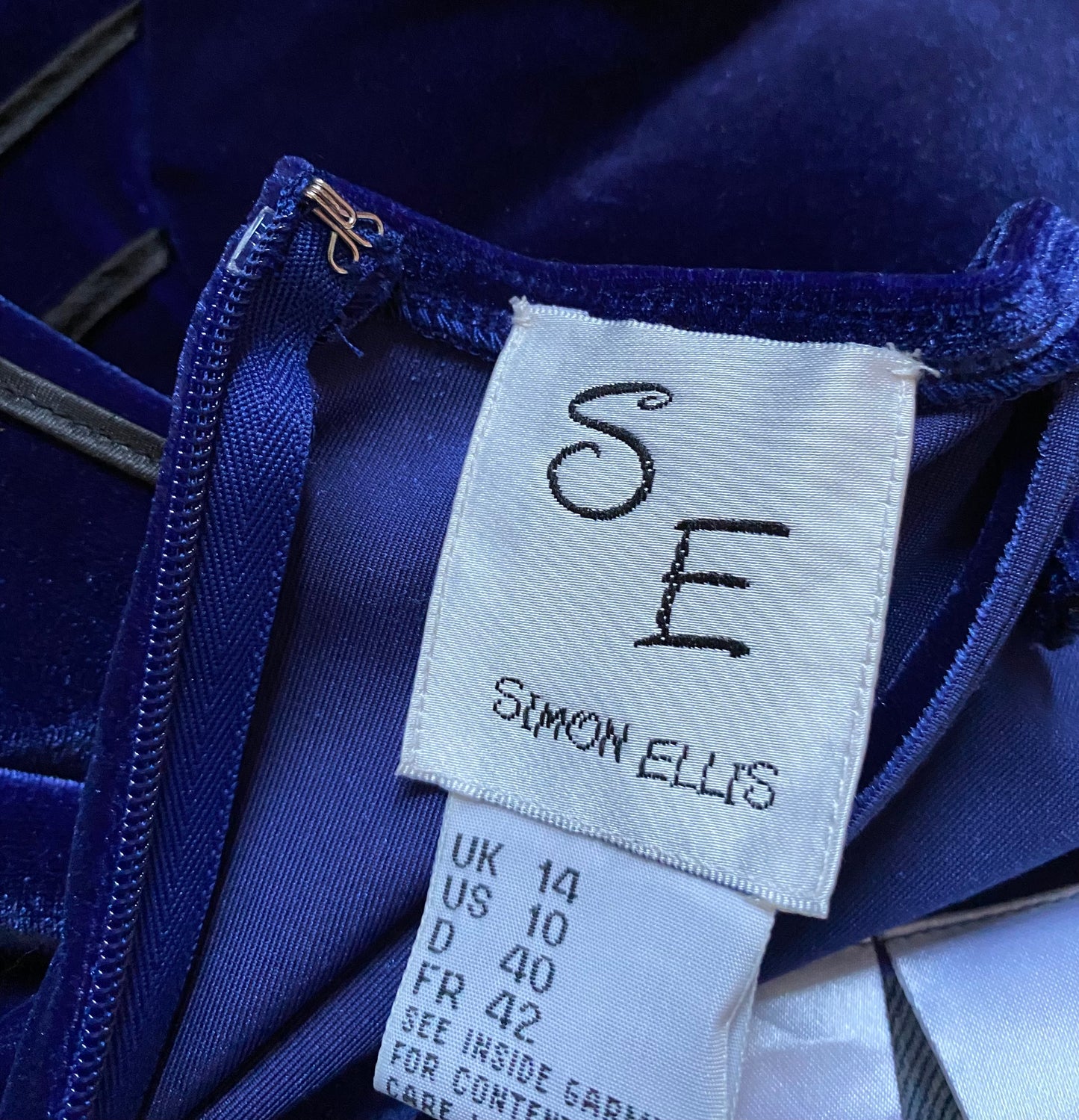 Simon Ellis blue velvet corset dress UK 12