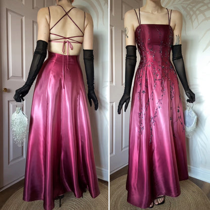 Pink Dave & Johnny satin beaded evening dress UK 8