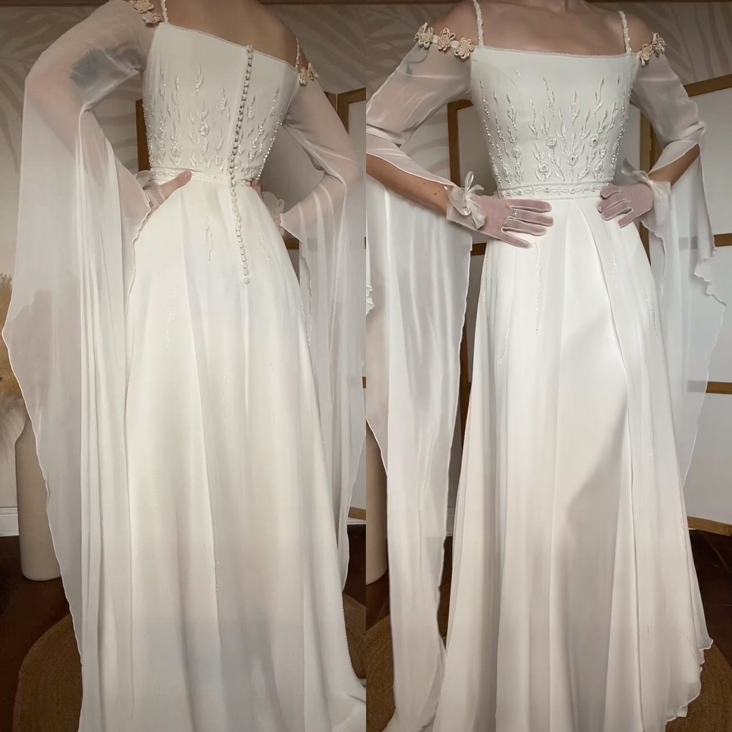 Ivory ethereal long sleeve wedding dress uk 10