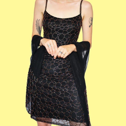 Frank Usher black beaded mini dress & shawl UK 12