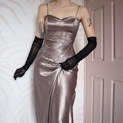 Shimmery Niki Livas silver evening gown UK 10