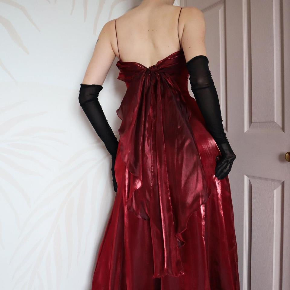 Red Debut shimmery a-line organza dress UK 10