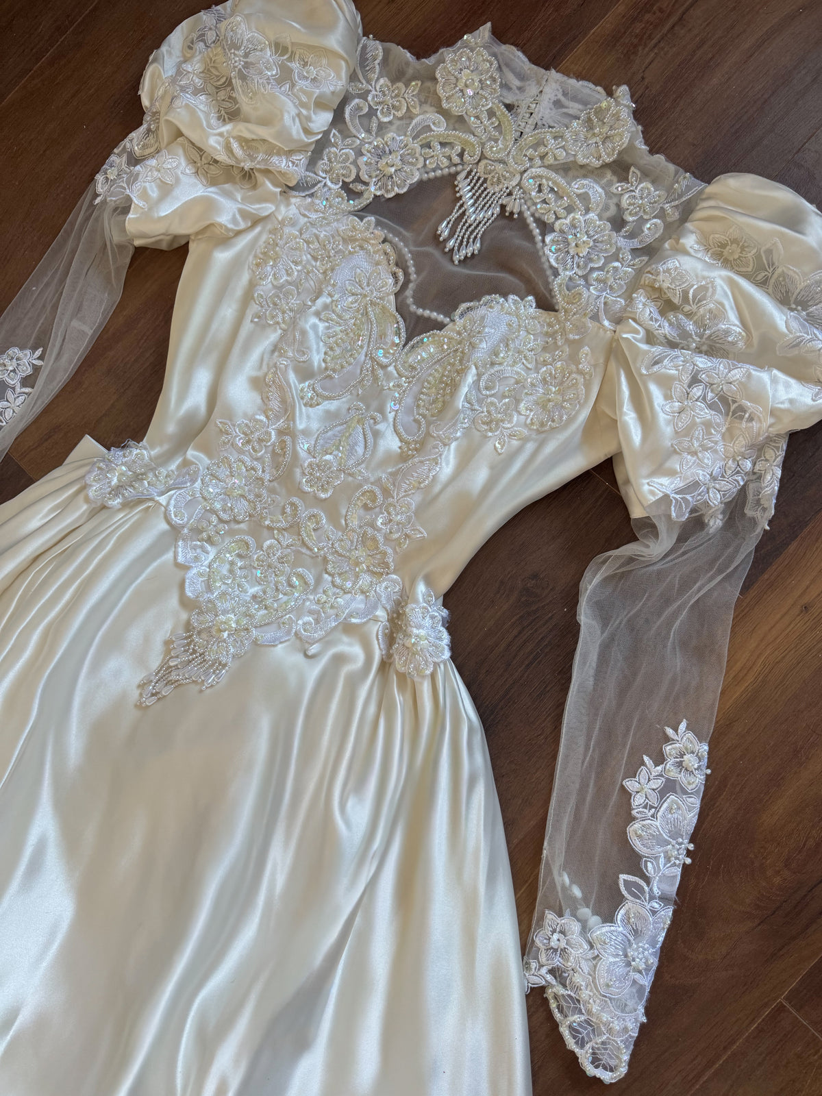 Vintage ivory satin 80s wedding dress uk 8