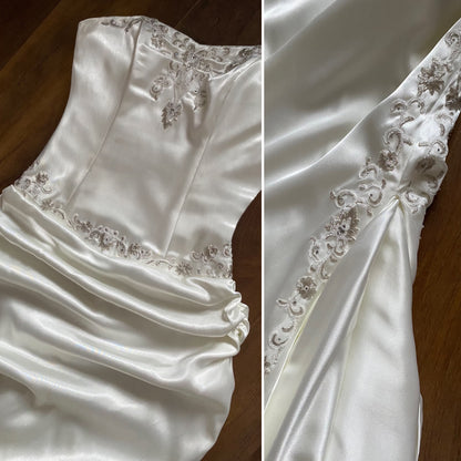 Ivory Maggie Sottero Couture satin strapless wedding dress uk 10