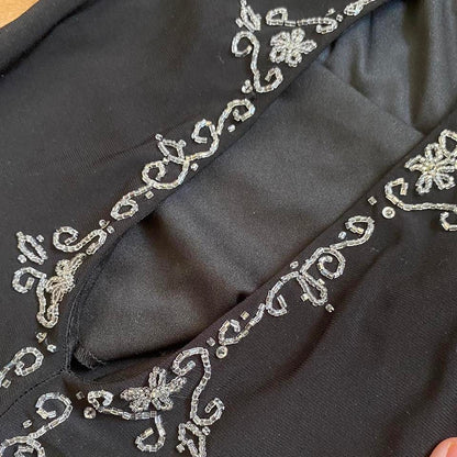 Black stretch beaded open back evening dress UK 12