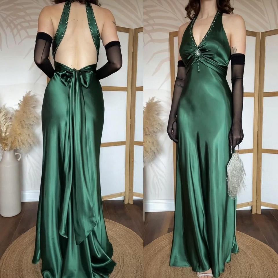 Niki Livas green satin prom dress uk 10