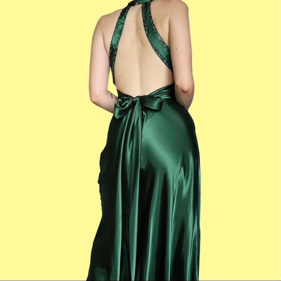 Green Vintage Niki Livas Satin Evening Gown Prom Dress UK Size 8