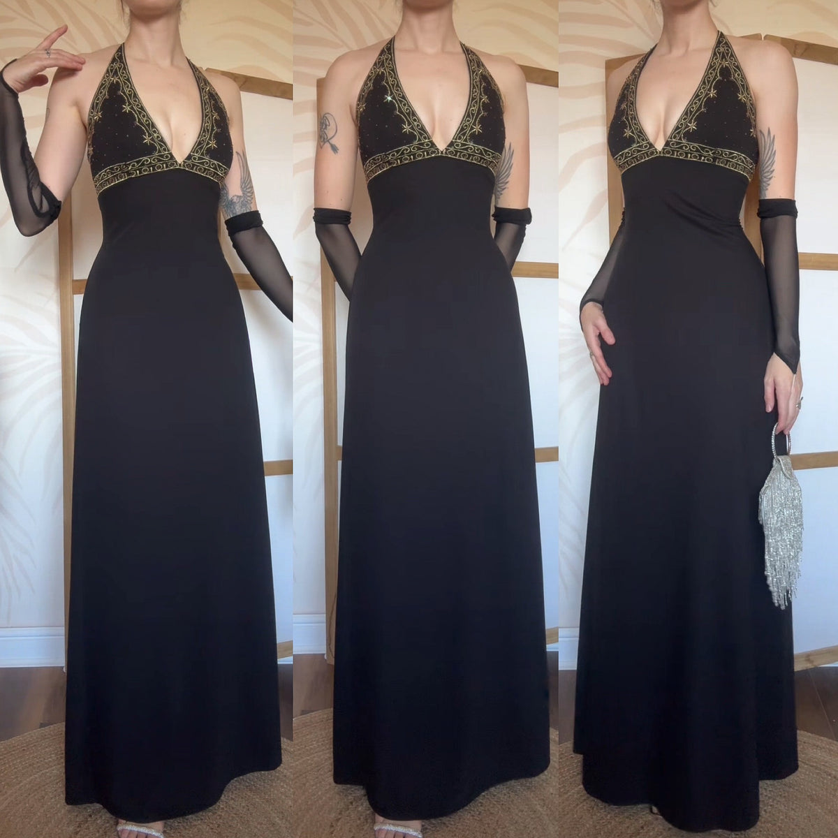 Black stretch halter neck evening dress uk 12