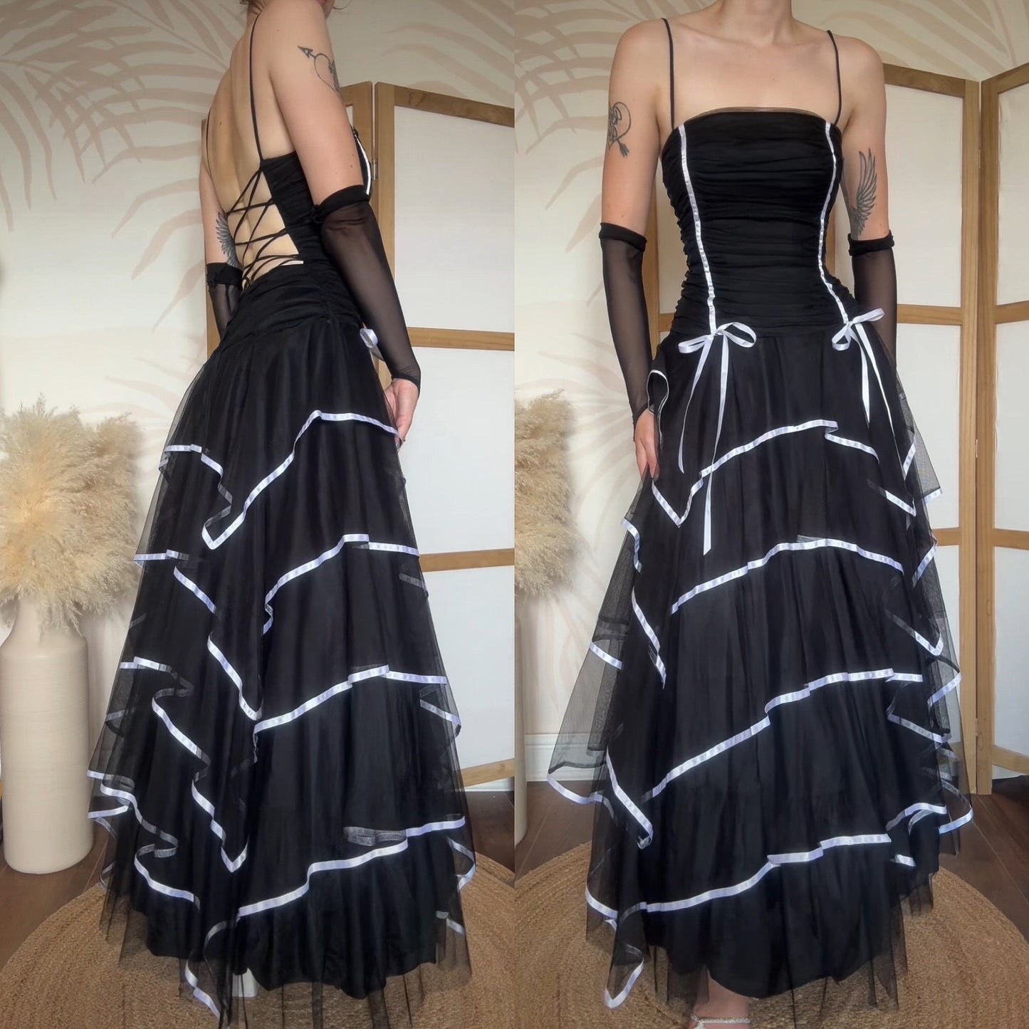Vintage 2000s tulle layered black prom dress uk 14