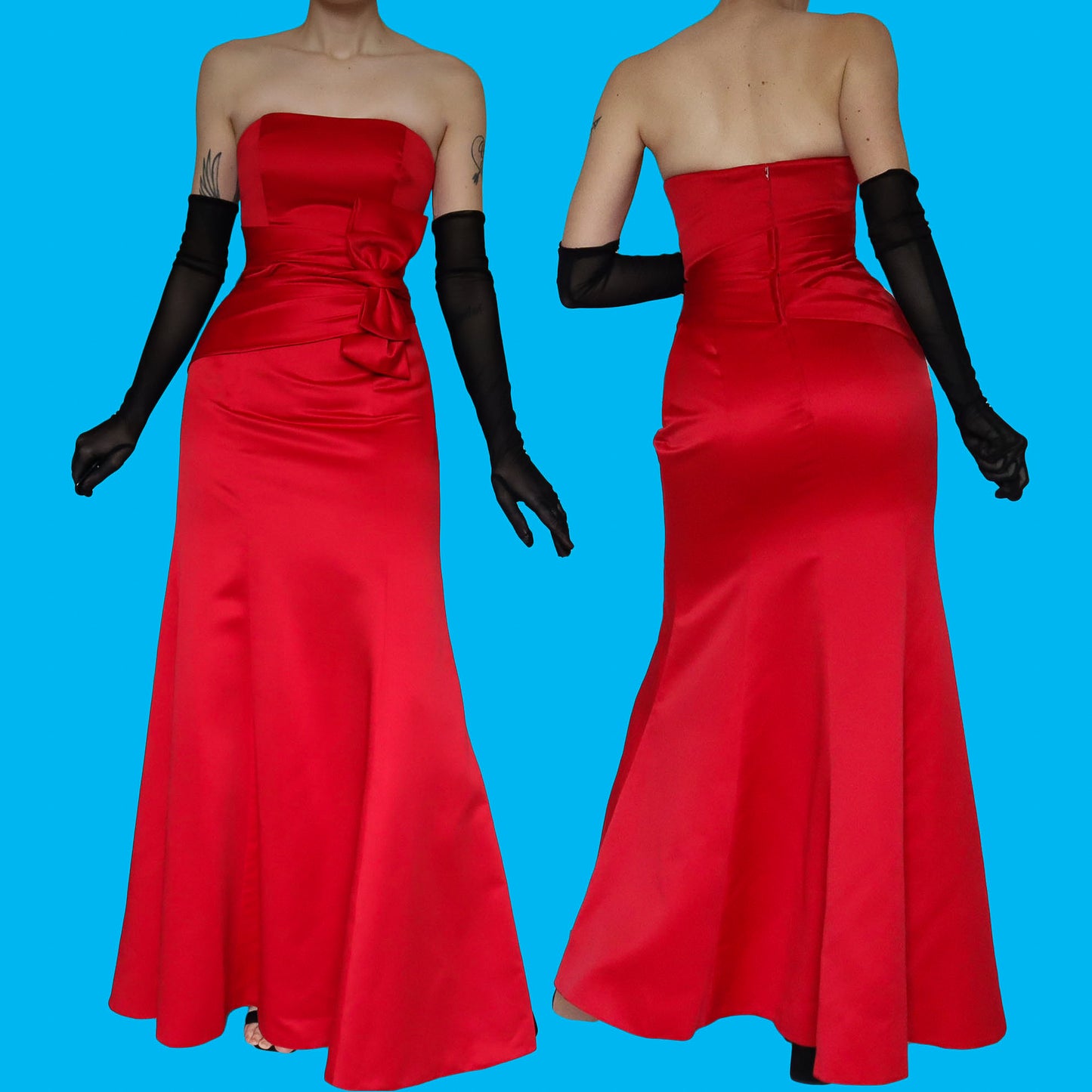 Red strapless fishtail gown UK 12