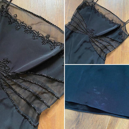 Black sheer beaded evening dress uk 10