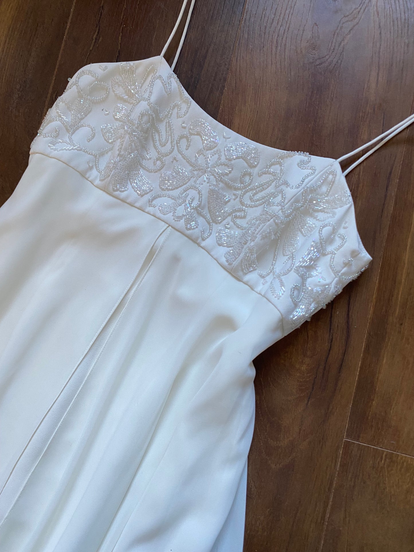 White empire waist beaded wedding dress uk 10