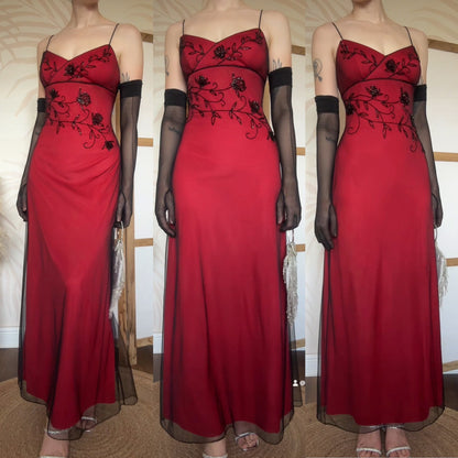 Red stretch beaded evening dress uk 14