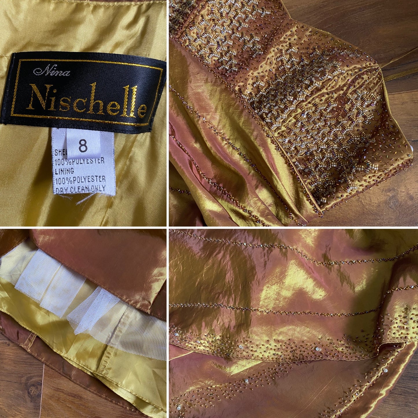 Golden petite taffeta beaded prom dress uk 12