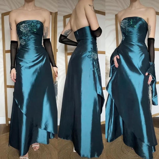Strapless blue shimmery a-line prom dress & shawl uk 12-14