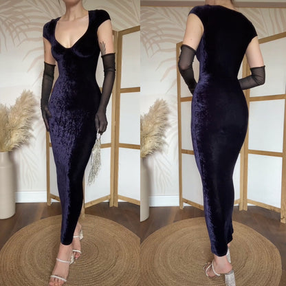 Navy velvet stretch bodycon dress uk 8