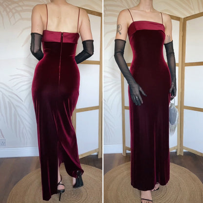Gina Bacconi red velvet stretch evening dress uk 12