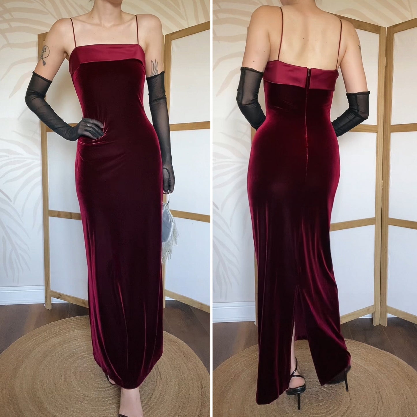 Gina Bacconi red velvet stretch evening dress uk 12