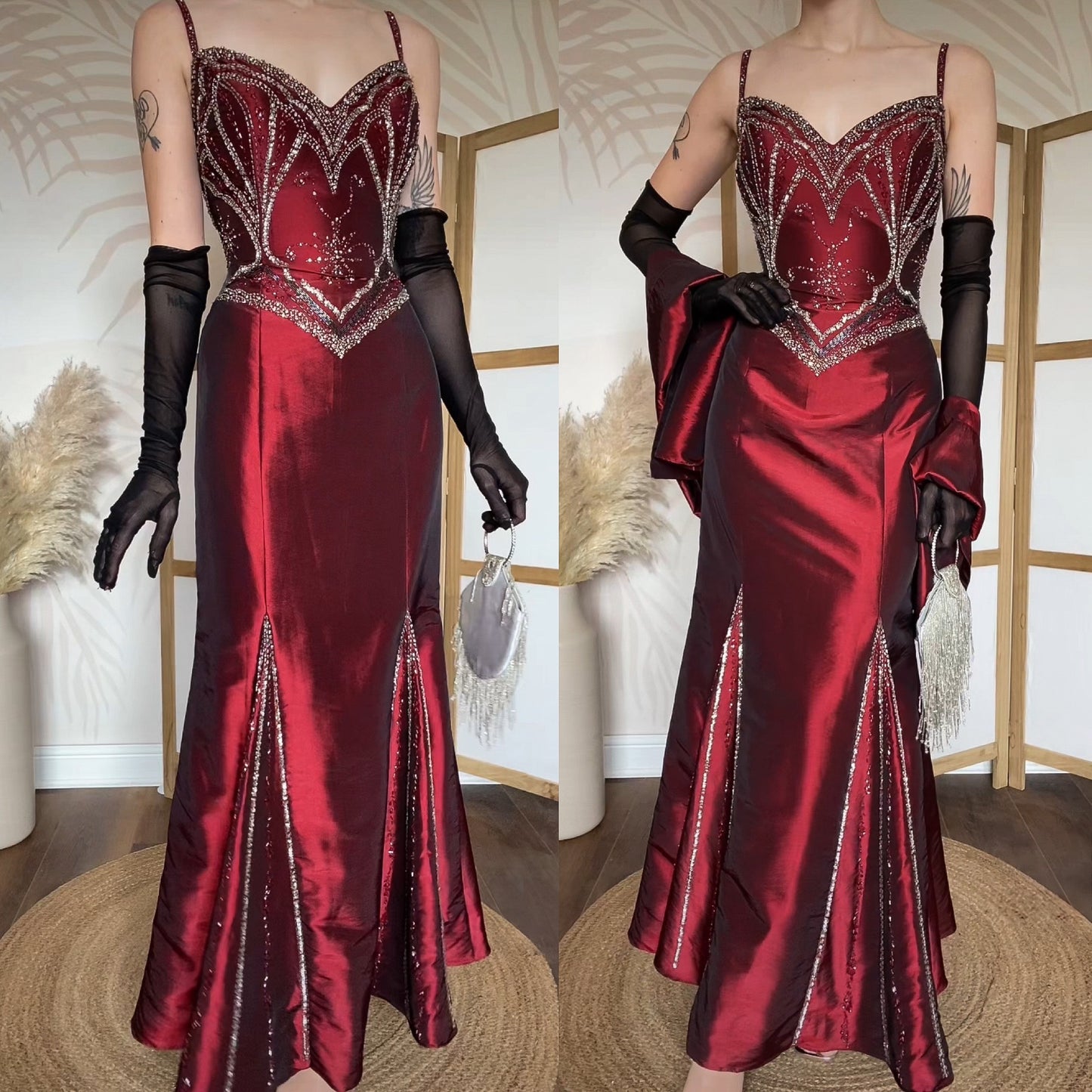 Sousourada dark red beaded prom dress & shawl uk 12-14