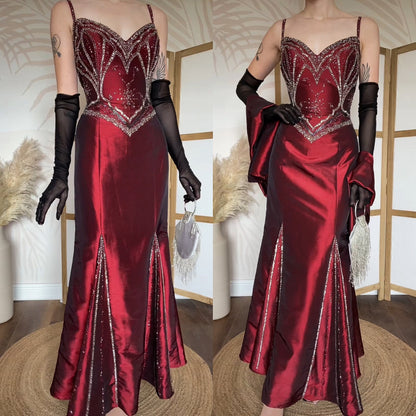 Sousourada dark red beaded prom dress & shawl uk 12-14