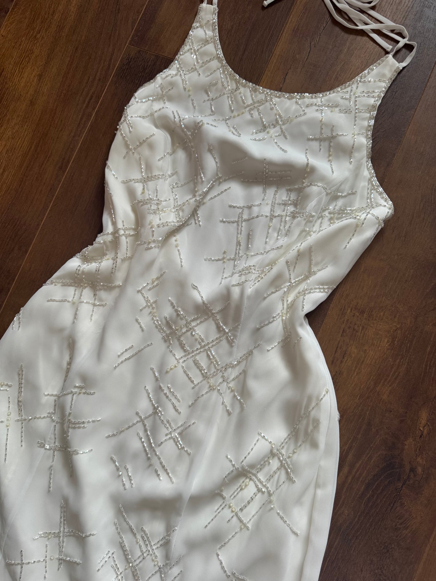 Ivory halter-neck beaded wedding dress uk 12