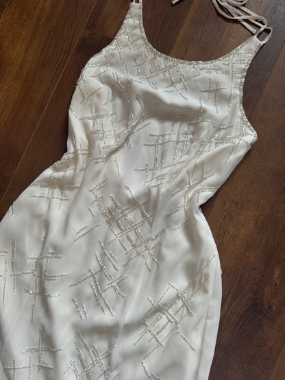 Ivory halter-neck beaded wedding dress uk 12