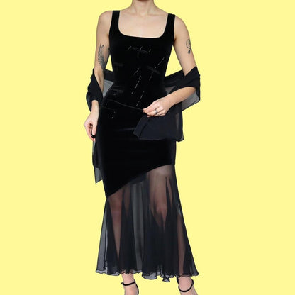 Joseph Ribkoff Black Velvet Beaded Dress & Shawl UK 12