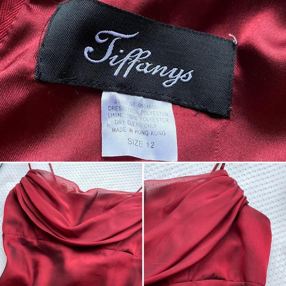 Tiffanys red chiffon evening prom dress UK 12