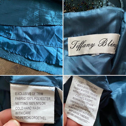 Petite Tiffany Bling icy blue a-line bead prom dress uk 16
