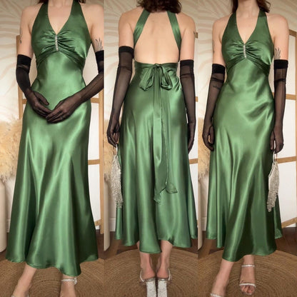 Green satin Niki Livas midi dress uk 8-10