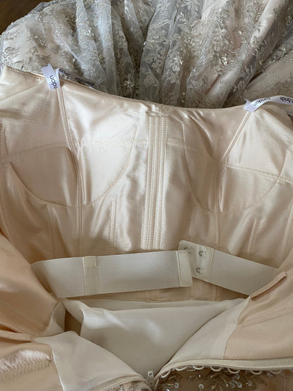 Champagne strapless Ian Staurt lace wedding dress UK 14