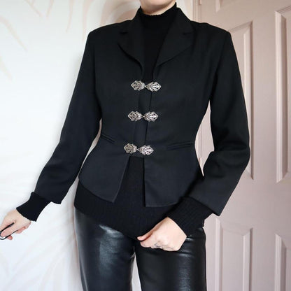 Black fitted detail evening jacket UK 10