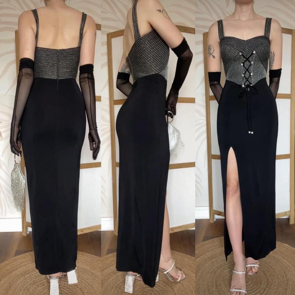 Tadashi black stretchy evening dress uk 8-10