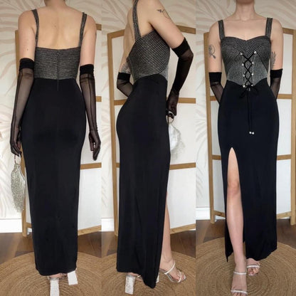 Tadashi black stretchy evening dress uk 8-10