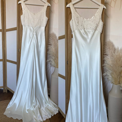 Mon Cheri Destinations satin beaded wedding dress uk 10