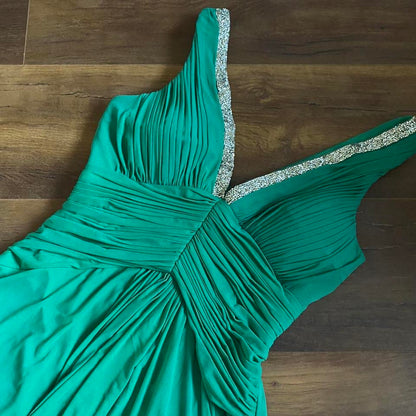 Green stretch beaded evening dress UK 10-12
