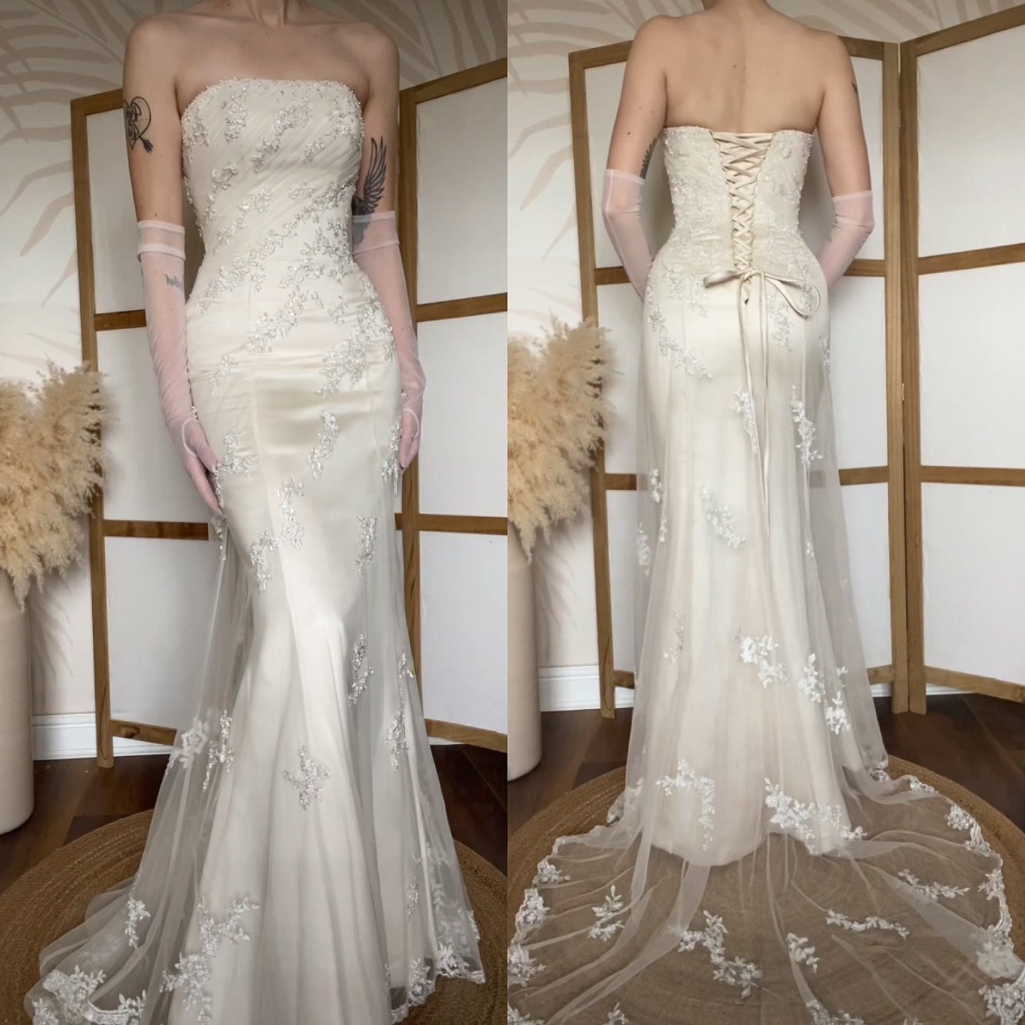Ivory lace strapless couture wedding dress uk 8-10
