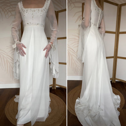 White long sleeve ethereal wedding dress UK 12