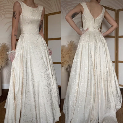 Ivory floral jacquard fit & flare wedding dress uk 10