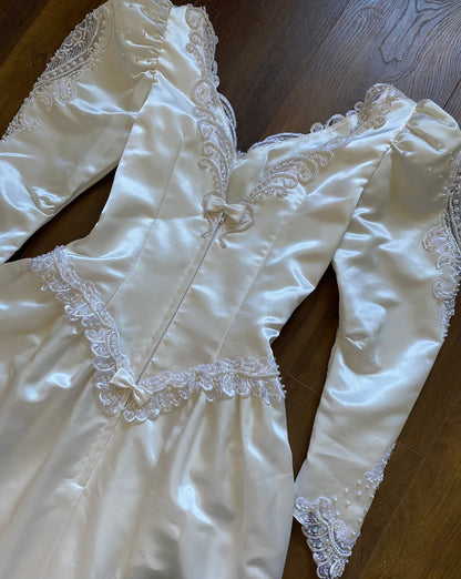 Ivory 80s satin long sleeve midi dress uk 8