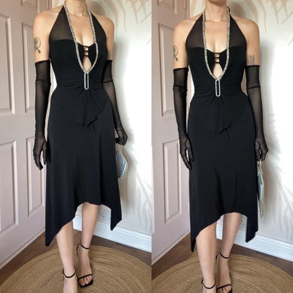 Chic black Dusk diamanté midi dress UK 10