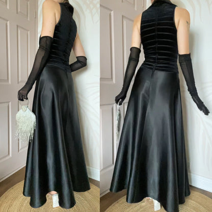 Black Bernshaw a-line collared velvet evening dress UK 12