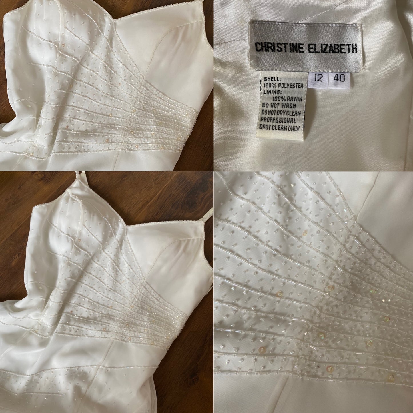 White beaded wedding dress with shawl UK 12