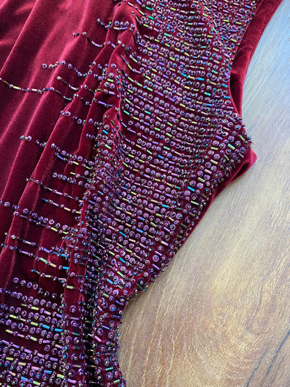 Frank Usher red velvet beaded evening dress uk 12