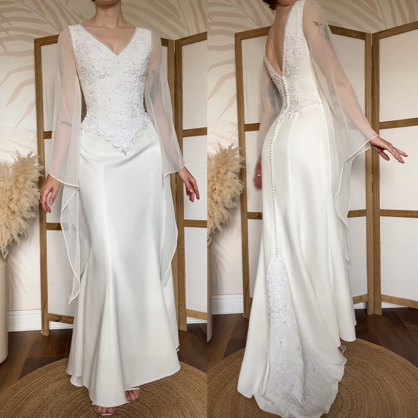 Ivory ethereal long sleeve lace wedding dress uk 10