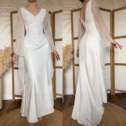 Ivory ethereal long sleeve lace wedding dress uk 10